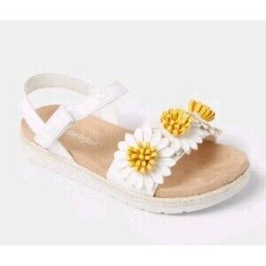Cat & Jack Abbie Daisy Toddler White Floral Sandals Hook-and-Loop Closure Size 5